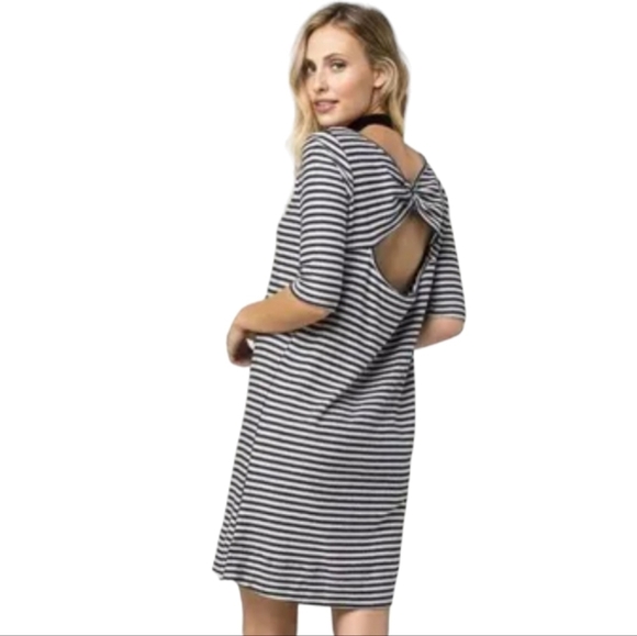 WE THE FREE, FREE PEOPLE Striped‎ Mini Pullover Dress Black White Women's Size L - Picture 1 of 11